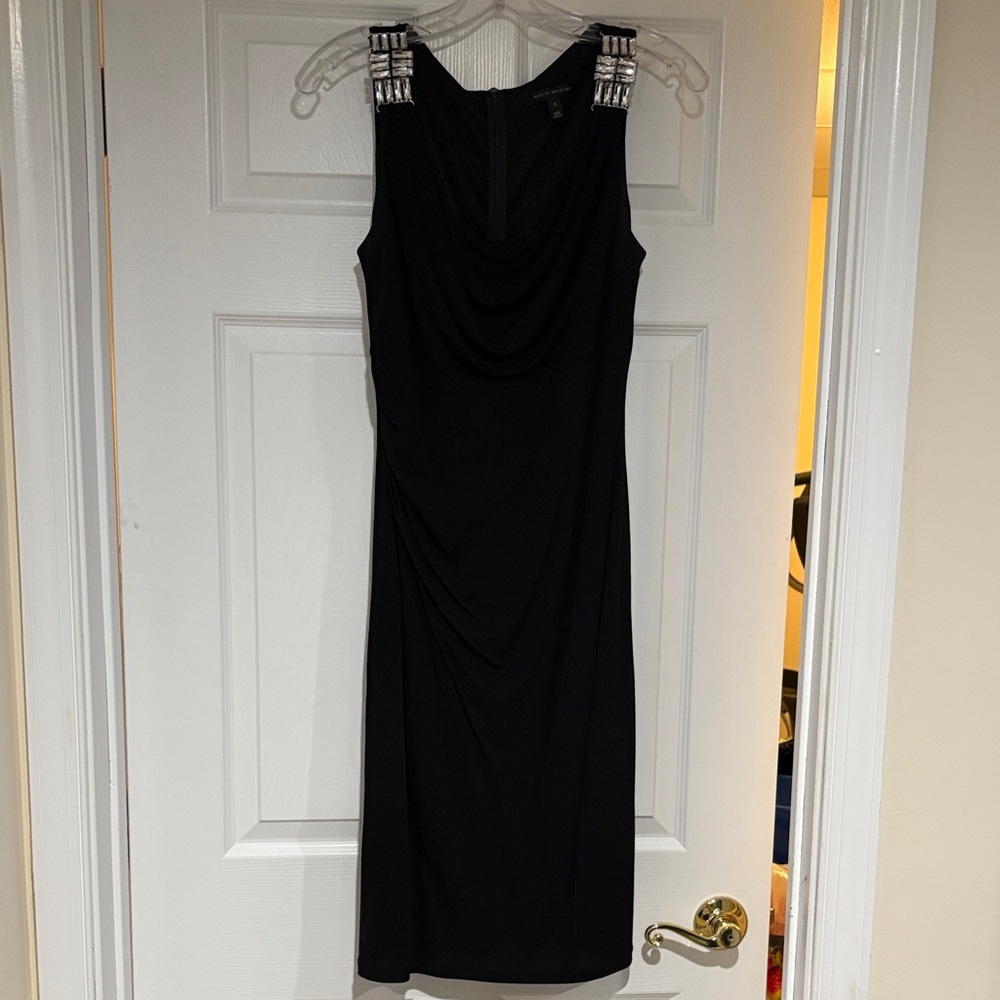 David Meister Black Midi Dress with Silver Accents